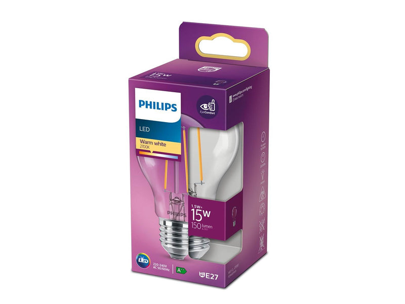 Philips LED-Lampe Classic 1.5W/827 (15W) Clear E27