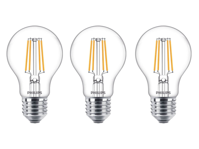 Philips LED-Lampe Classic Standard 4,3W/827 (40W) Clear 3-pack E27