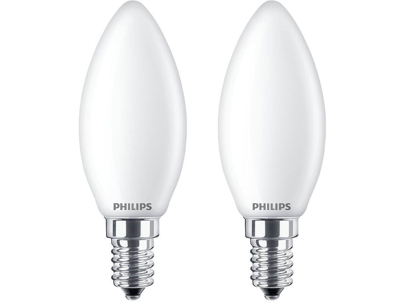 Philips LED-Lampe Classic Candle 4.3W/827 (40W) Frosted 2-pack E14