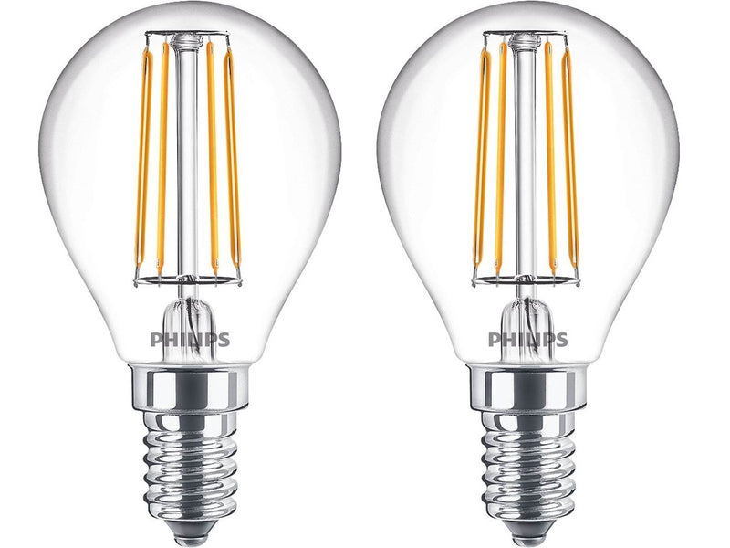 Philips LED-Lampe Classic Mini-ball 4.3W/827 (40W) Clear 2-pack E14