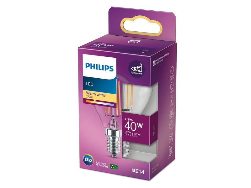 Philips LED-Lampe Classic Mini-ball 4.3W/827 (40W) Clear E14