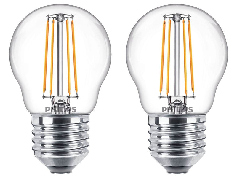 Philips LED-Lampe Classic Mini-ball 4.3W/827 (40W) Clear 2-pack E27