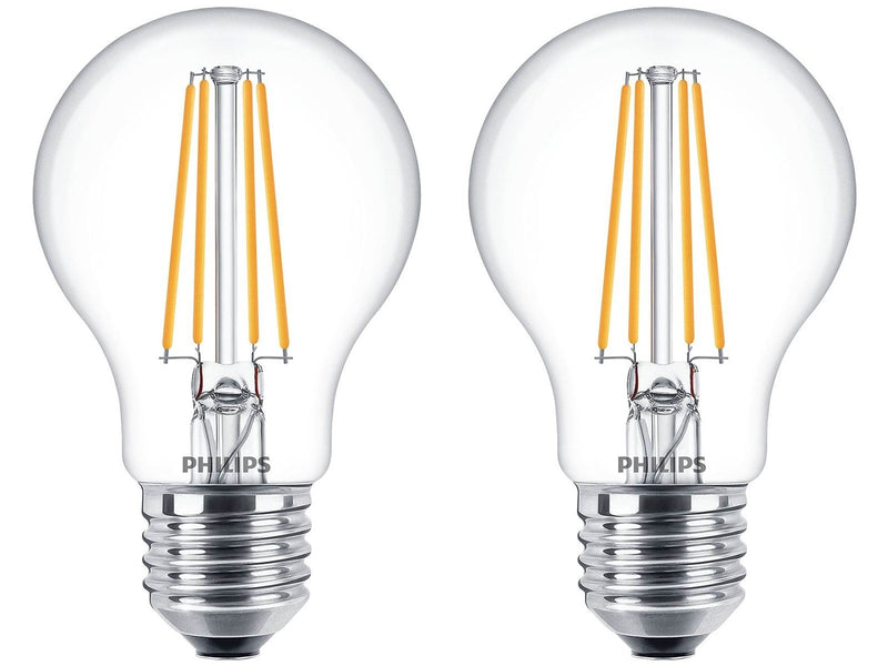 Philips LED-Lampe Classic Standard 7W/827 (60W) Clear 2-pack E27