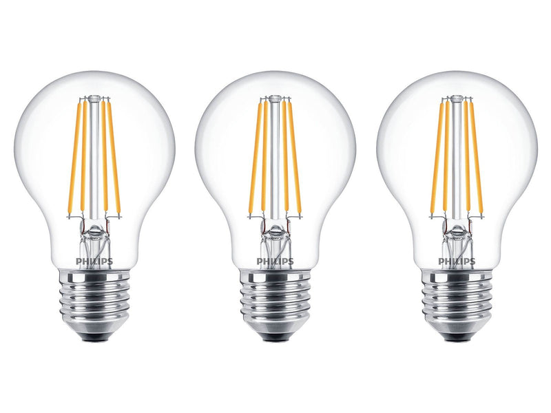 Philips LED-Lampe Classic Standard 7W/827 (60W) Clear 3-pack E27
