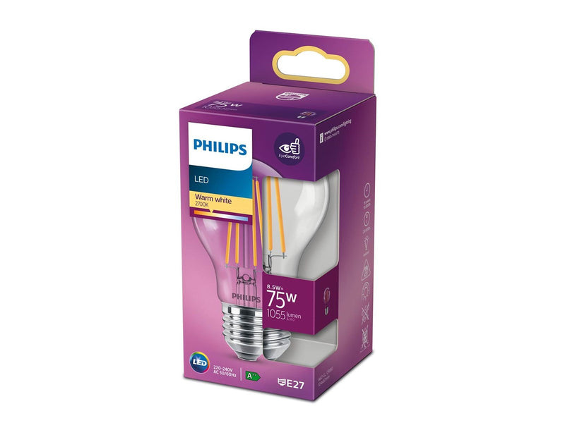 Philips LED-Lampe Classic Standard 8.5W/827 (75W) Clear E27
