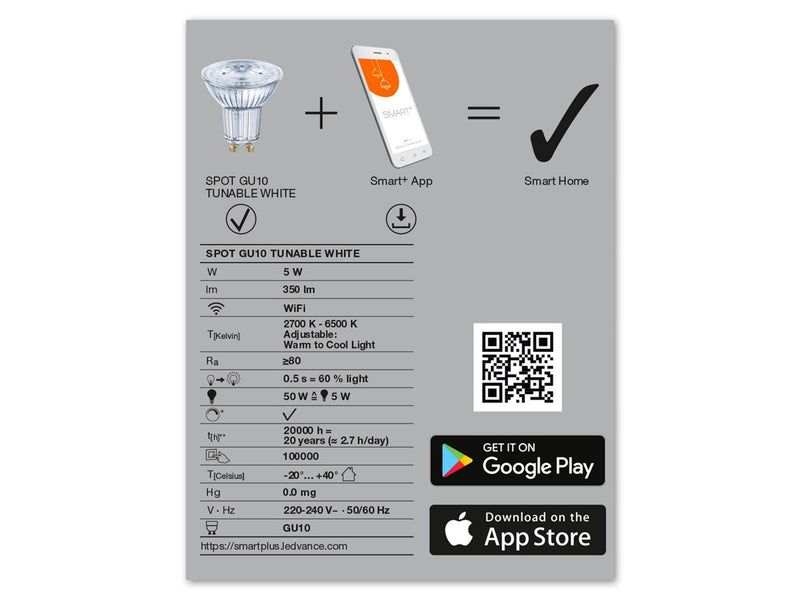 LEDVANCE SMART+ WiFi PAR16 50 TW GU10 FR