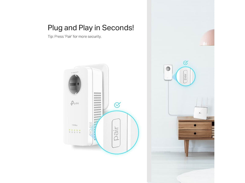 TP-Link TL-WPA8631P KIT AV1300 Gigabit Passthrough Powerline ac Wi-Fi Kit Homeplugs