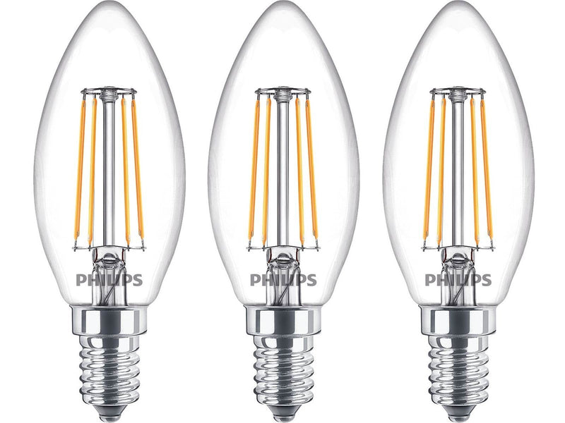 Philips LED-Lampe Classic Candle 4,3W/827 (40W) Clear 3-pack E14