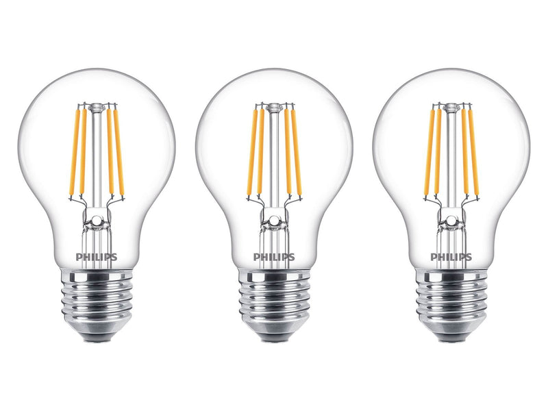 Philips LED-Lampe Classic Standard 7W/827 (60W) Clear 3-pack E27