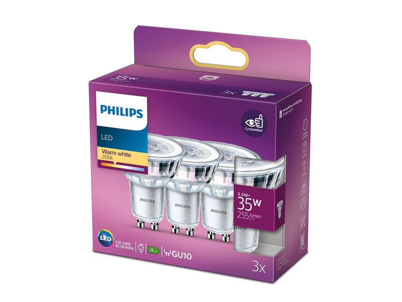 Philips LED-Lampe Classic Spot 3.5W/827 (35W) 36° 3-pack GU10