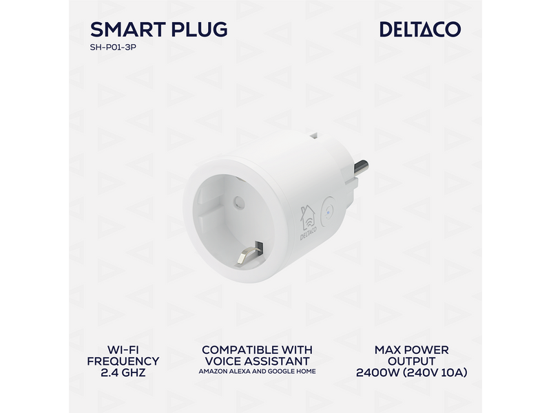 Deltaco SMART HOME switch WiFi 2.4GHz 1xCEE 7/3 10A timer 220-240V 3-pack white