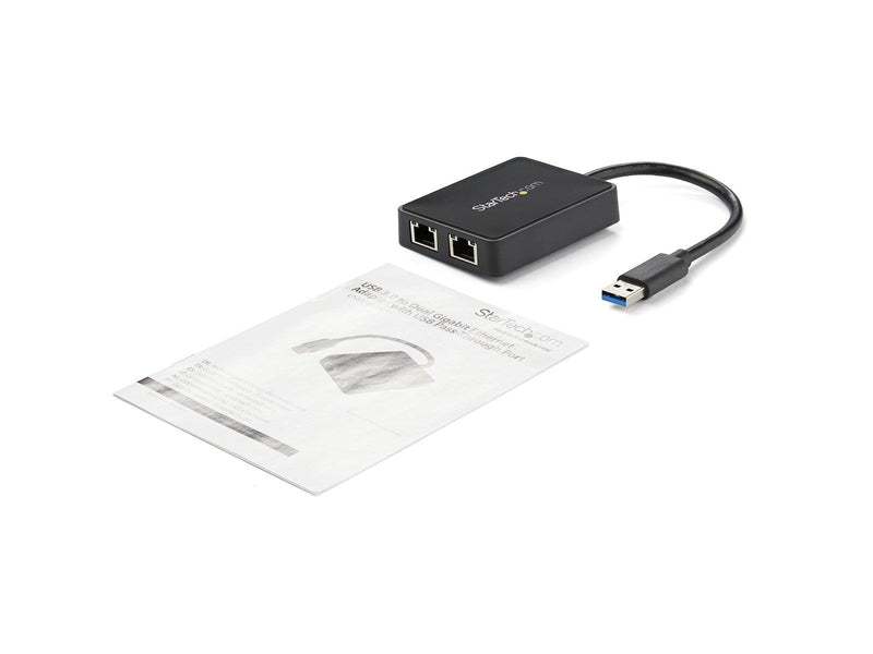 StarTech.com USB32000SPT USB 3.0 to Dual Port Gigabit Ethernet Adapter w/ USB Port 10/100/1000 Mbps USB Gigabit LAN Network NIC