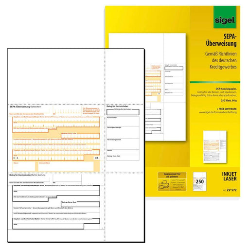 sigel SEPA-Überweisung/Zahlschein Bankformulare ZV572 - 250 Stück