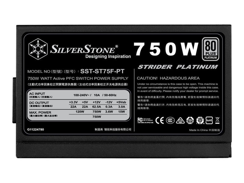 SilverStone Strider Platinum series ST75F-PT Netzteile - 750 Watt - 120 mm - ATX - 80 Plus Platinium