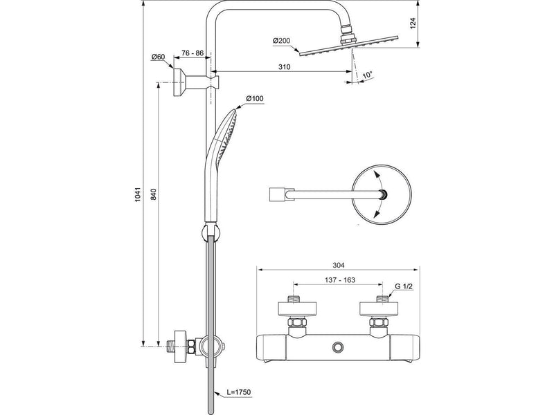 Ideal Standard Unite concept 100 shr/therm mxr expsd & wbws