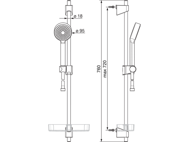 Oras apollo shower set 95mm 1 jet function 1750mm shower hos
