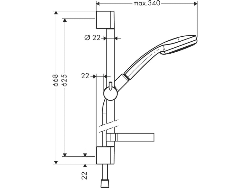 Hansgrohe croma 100 mono hand shower unica'c wall bar 0.65 m