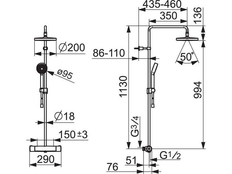 Oras Nova Rain shower system, chrome