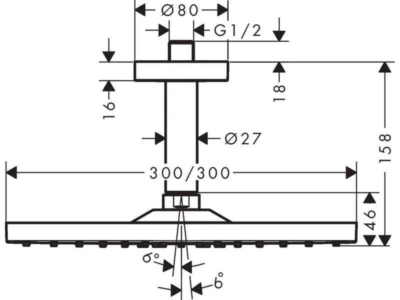 Hansgrohe overhead shower 300 1jet with ceiling connector ma
