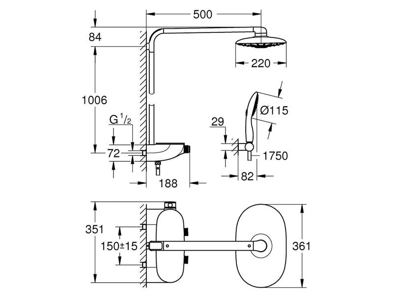 Grohe Rainshower System SmartControl Duo 360, Duschsystem mit Thermostatbatterie für die Wandmontage, chrom
