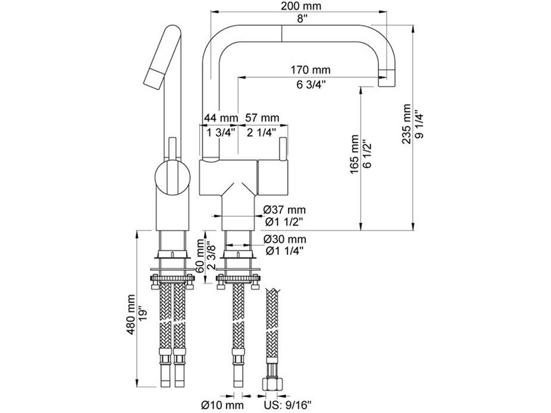 Vola KV1 kitchen mixer, chrome