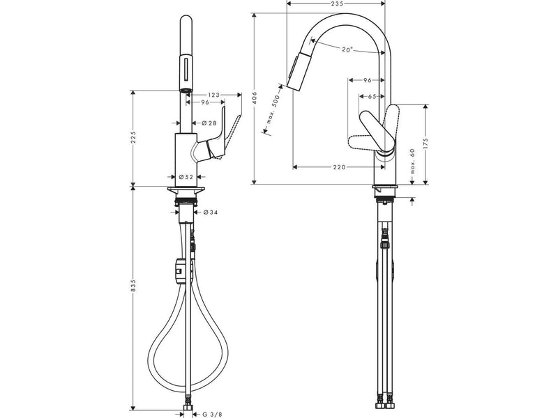 Hansgrohe focus single lever kitchen mixer 240 with pull-out