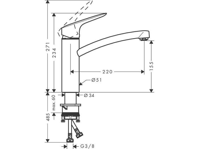 Hansgrohe logis single lever kitchen mixer 160