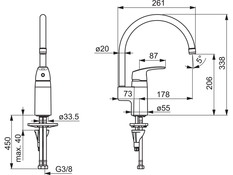 Oras safira kitchen faucet with high spout