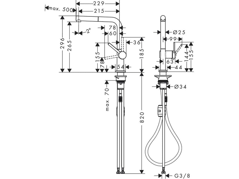 Hansgrohe talis m54 single lever kitchen mixer 270 pull-out