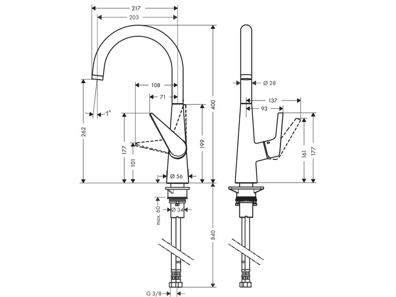 Hansgrohe talis s 260 kitchen mixer chrome