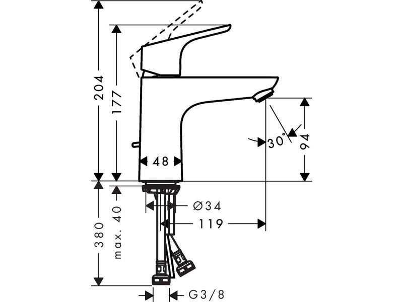 Hansgrohe focus basin mixer 100 coolstart with pop-up waste