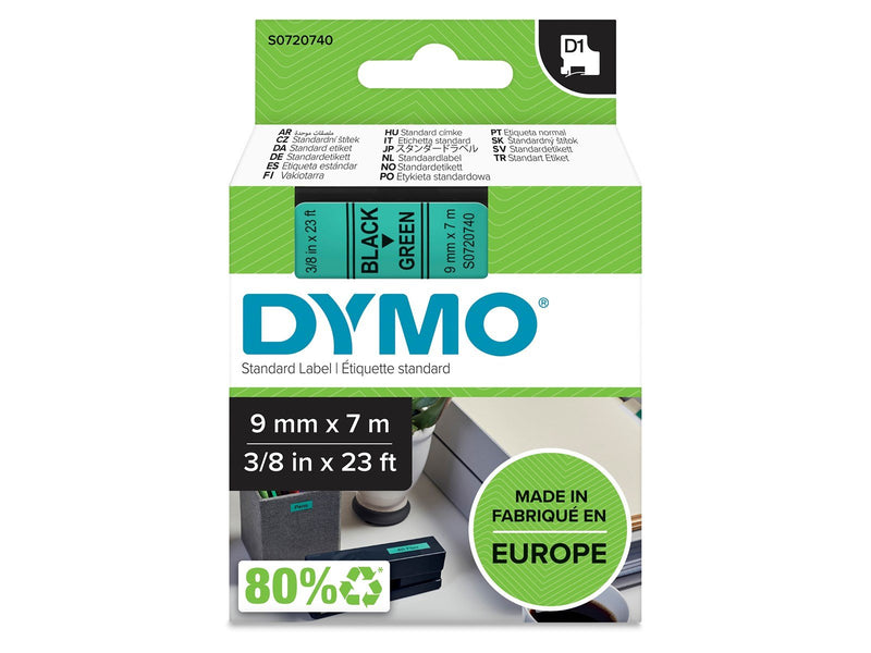 DYMO D1-Etikettenband | schwarz auf grün | 9 mm x 7 m
