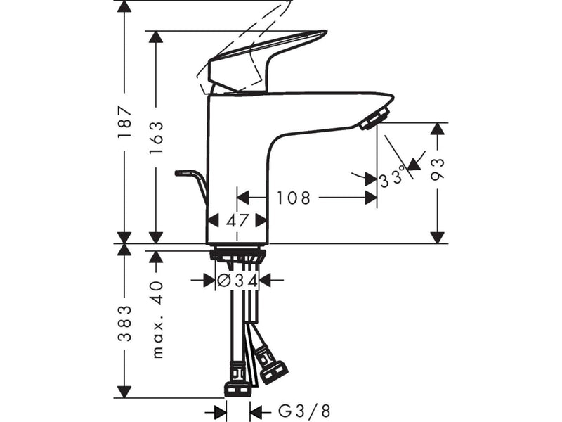 Hansgrohe logis single lever basin mixer 100 with pop-up was