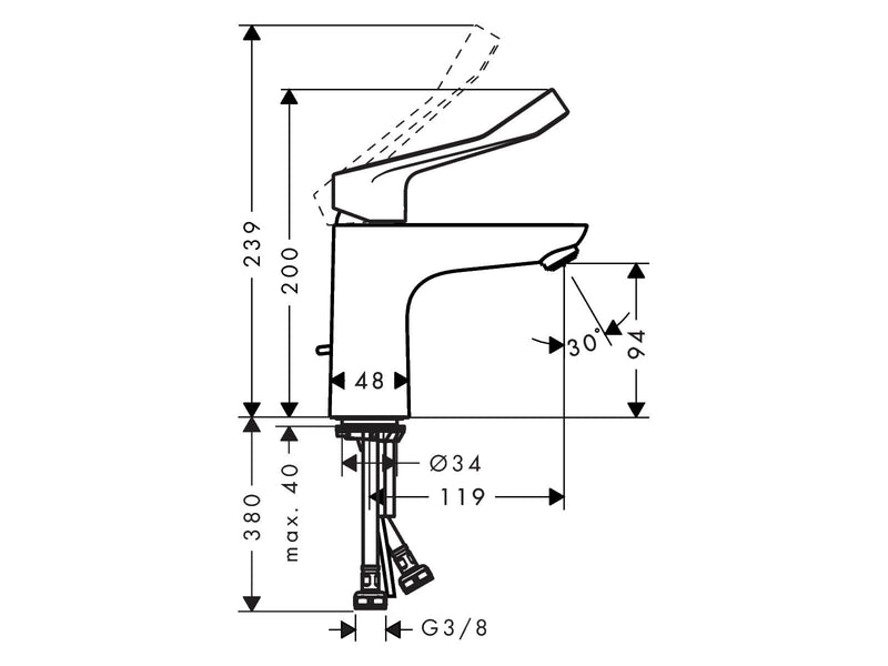 Hansgrohe focus care 100 basin mixer with extra long handle