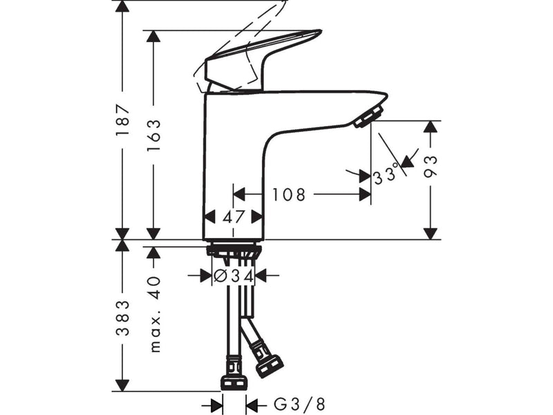 Hansgrohe logis single lever basin mixer 100 with push-open