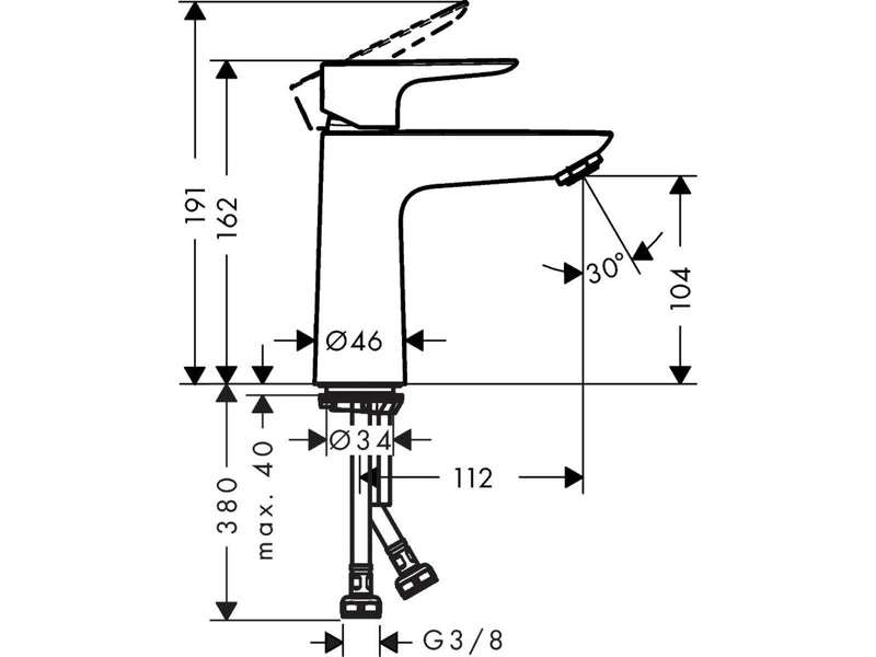Hansgrohe talis e 110 basin mixer with push-open waste set c