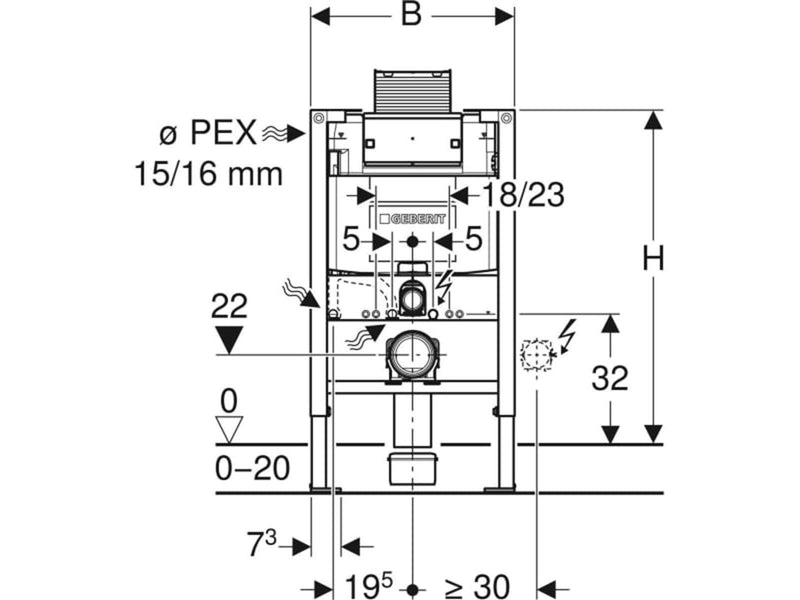 Geberit duofix element for wall-hung wc 82 cm with omega c