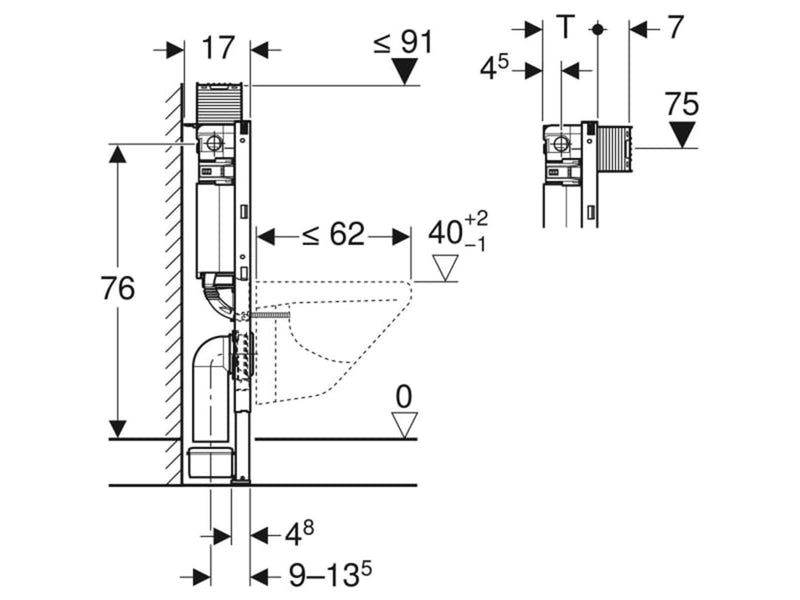 Geberit duofix element for wall-hung wc 82 cm with omega c