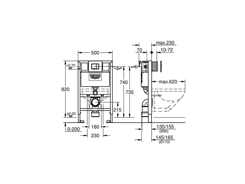 Grohe rapid sl 3in1 wc 0.82 m sc with flush plate 39456000