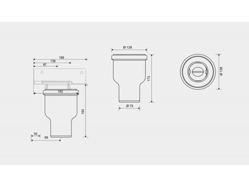 Unidrain Outlet unit w/vertical outlet Ø75 mm incl. water trap corner drain