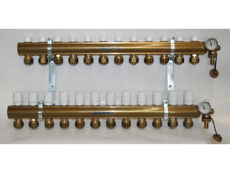 Pettinaroli Manifold system in- and outlet 1x3/4 incl  brackets 20 mm fittings and end pieces 12 outlets