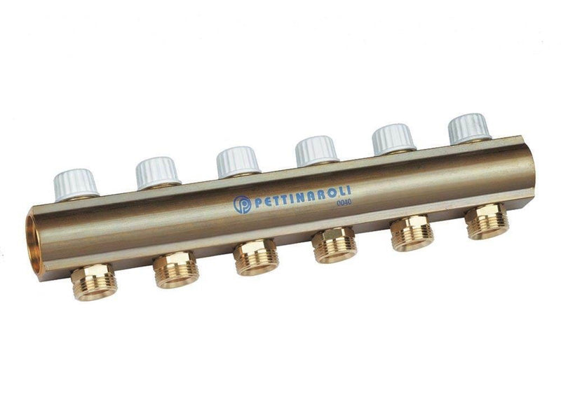 Pettinaroli Linear manifold 1x3/4/18 with incorporated lockshield valve 3 outlets