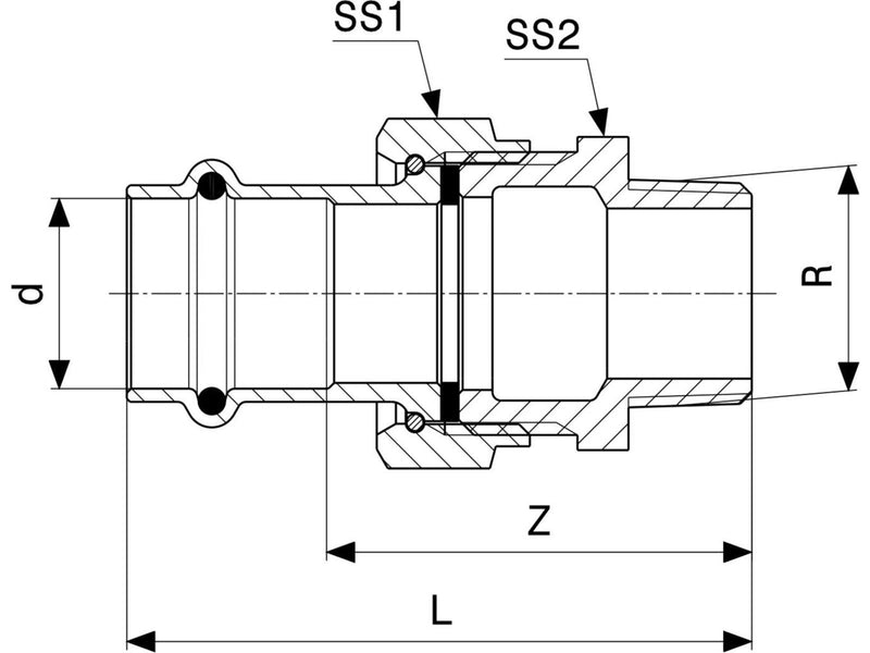 Viega Prestabo transition fitting 15 x 1/2 Steel / Galvanized
