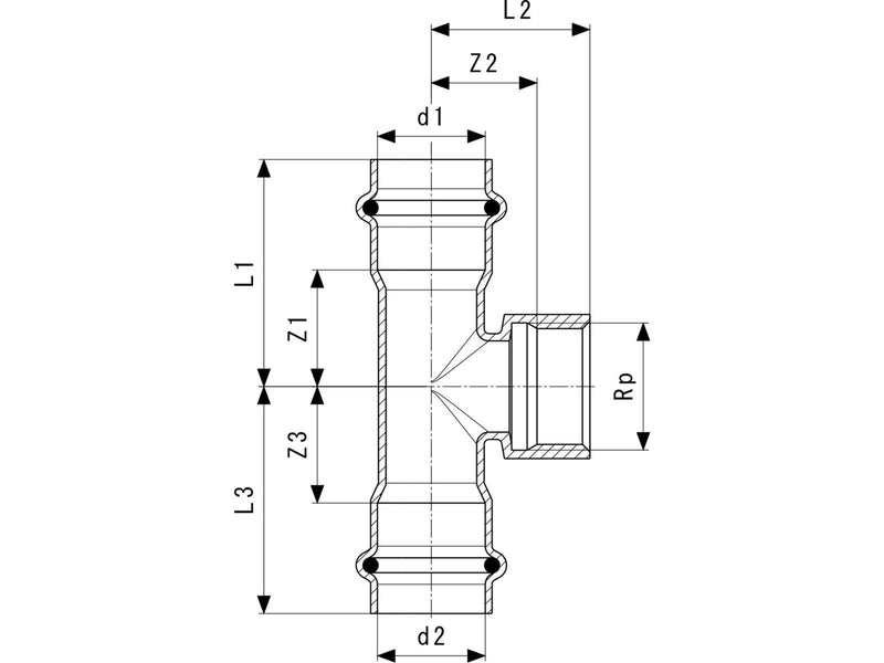 Viega Prestabo T-piece 42 x 3/4" x 42 mm galvanized steel