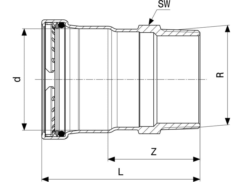 Viega Prestabo XL transition 76.1 x 2 1/2" sleeve/nipple galvanized steel