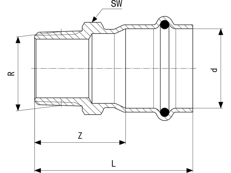 Viega Prestabo transition 22 x 1/2" sleeve/nipple galvanized steel