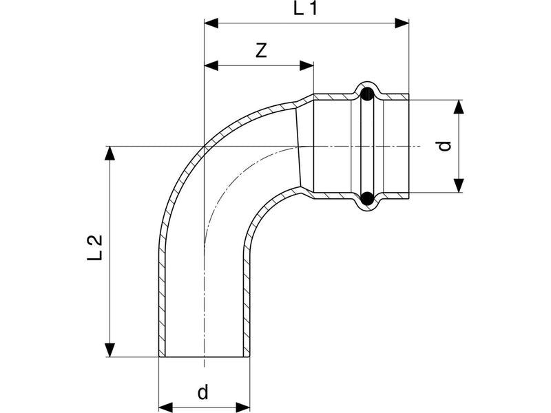 Viega Prestabo bend 90° 42 Steel/Galvanized 558246