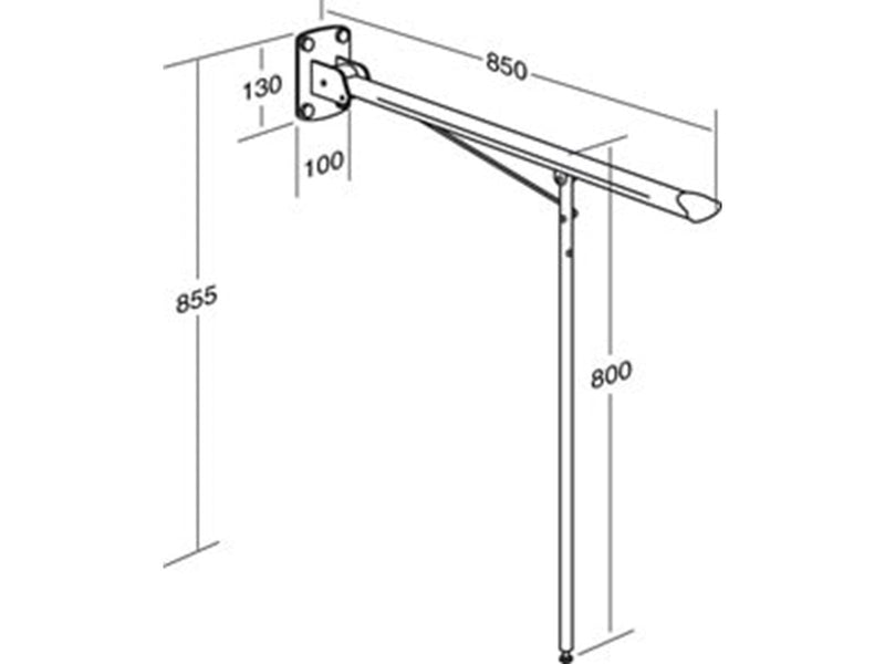 Pressalit Value support arm with leg 850 mm
