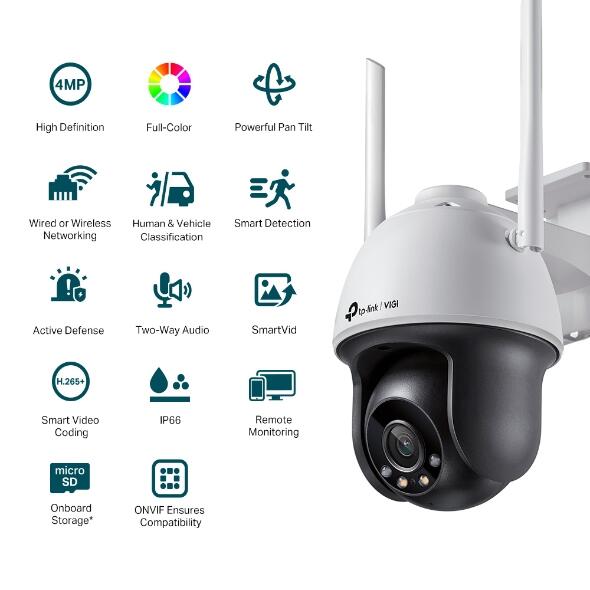 TP-Link VIGI C540-W(4mm) Netzwerk-Überwachungskamera Wi-Fi Pan Tilt für den Außenbereich mit 4 mm Objektiv