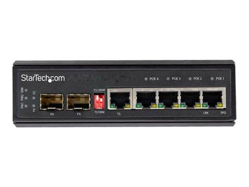 StarTech.com Industrial 5 Port Gigabit Ethernet Switch - 4 PoE RJ45 +2 SFP Slots 30W PoE+ 12-48VDC 10/100/1000 Rugged Power Over